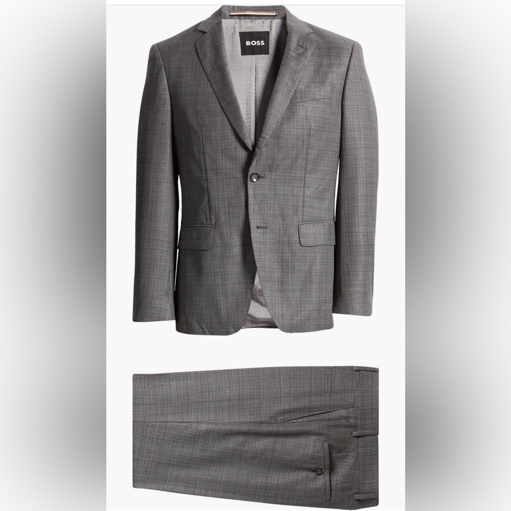 BOSS Huge Virgin Wool Suit, Size 38R Slim. Brand New newer worn